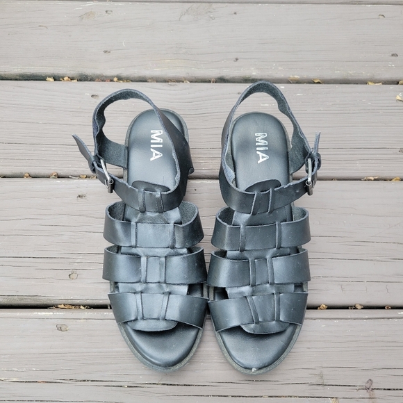 Vintage 90s y2k MIA Black Greek Fisherman Chunky Platform Jesus Sandals 8.5 - Picture 4 of 8